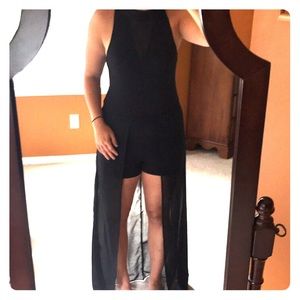 Long Black Sheer Dress with Shorts